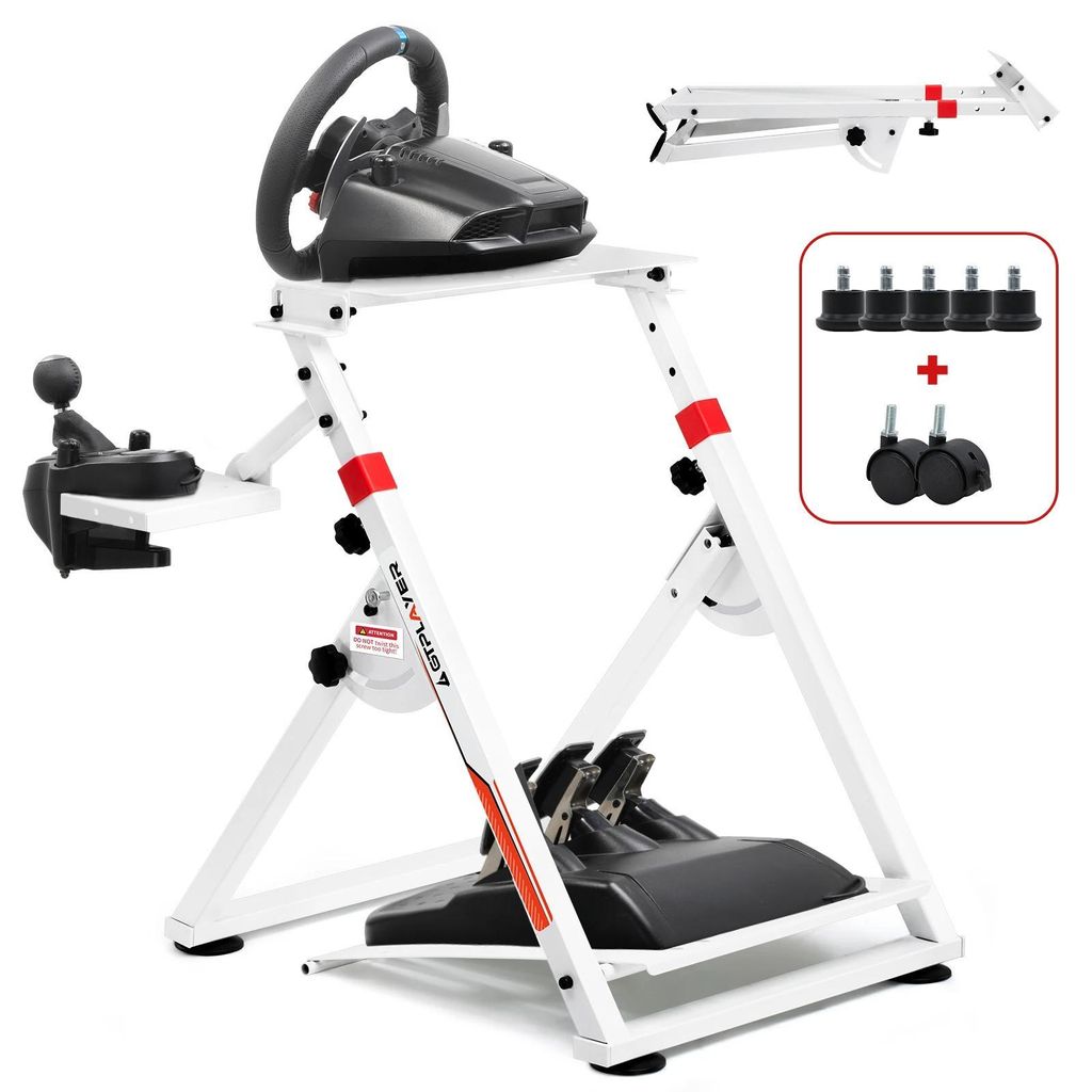 Lenkradständer für Gaming - GTS04 - Winkel- und Höhenverstellung - Kompatibel mit PC & Steam - 64×43×64 cm - Weiß