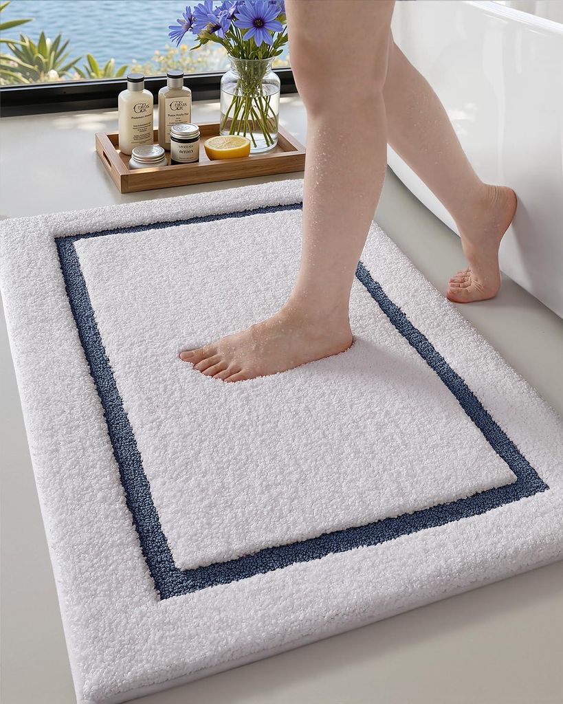 Badematte 61 x 92 cm, rutschfest, waschbar, saugfähige Mikrofaser-Badematte, weiche Badematte und Teppich für Dusche, Badezimmer, Waschküche, blau