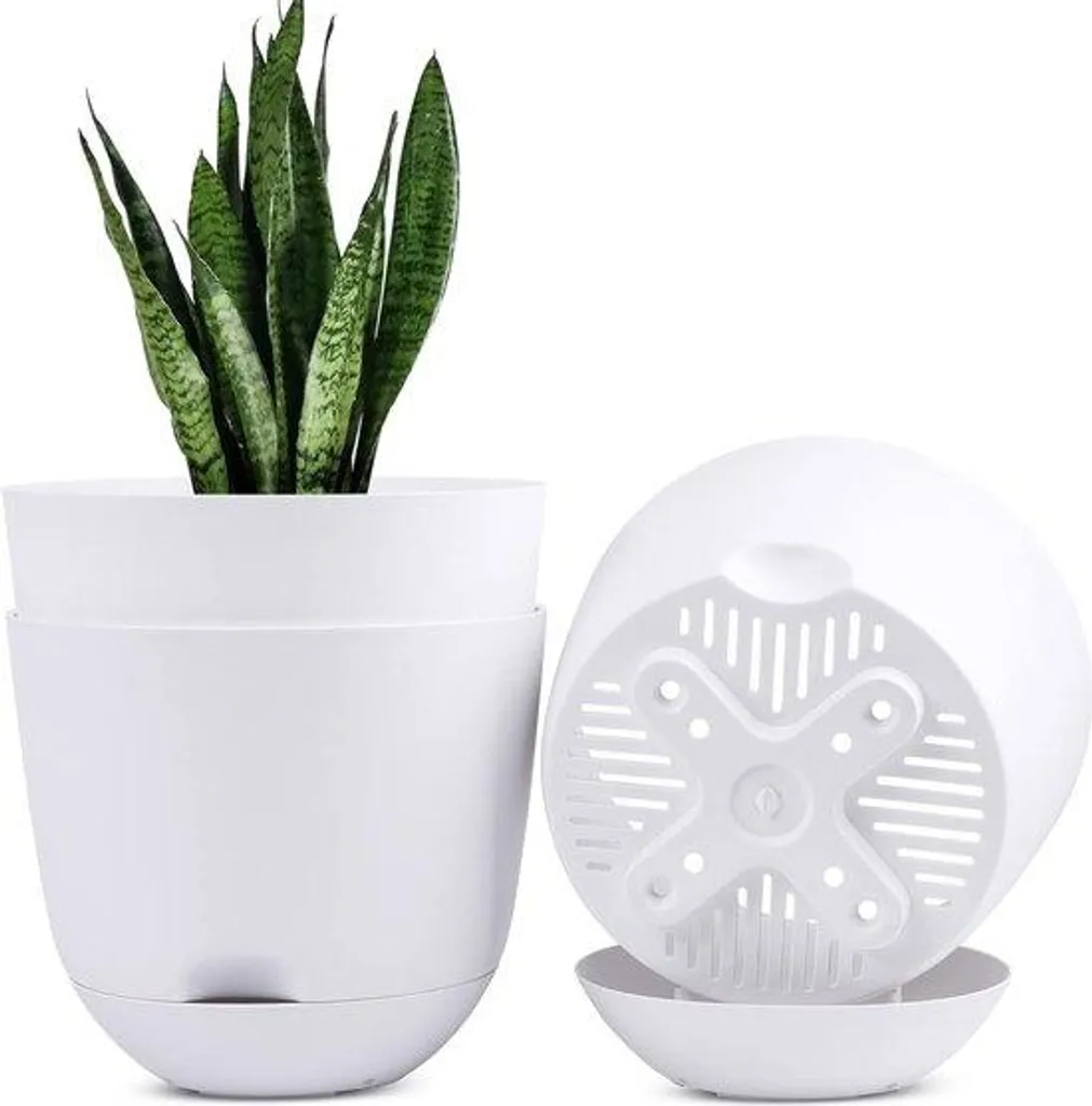 Lot de 3 pots de fleurs céramique 25 cm à arrosage automatique blanc