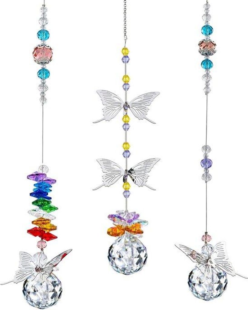 Kristallen zonvanger hangend metalen ornament, glazen prisma regenbogend woonaccessoire, 3 Stück