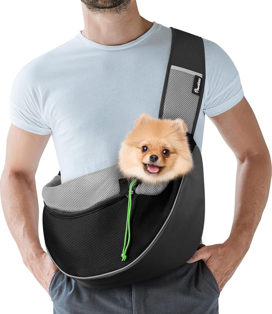 Handfreies Zugband-Hundepapoose mit verstellbarem Tragegurt Atmungsaktive Mesh-Tasche für Welpen und Katzen - Umhängetasche für Hunde mit Tasche...