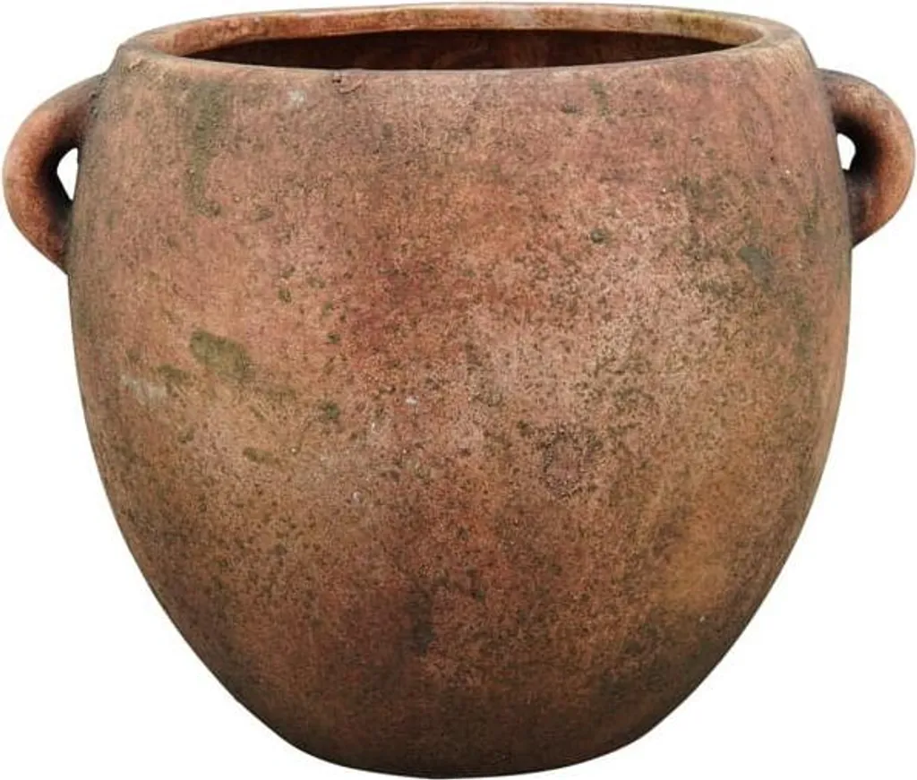 Grand pot de fleurs marron 24 cm en céramique et poignées décoratives