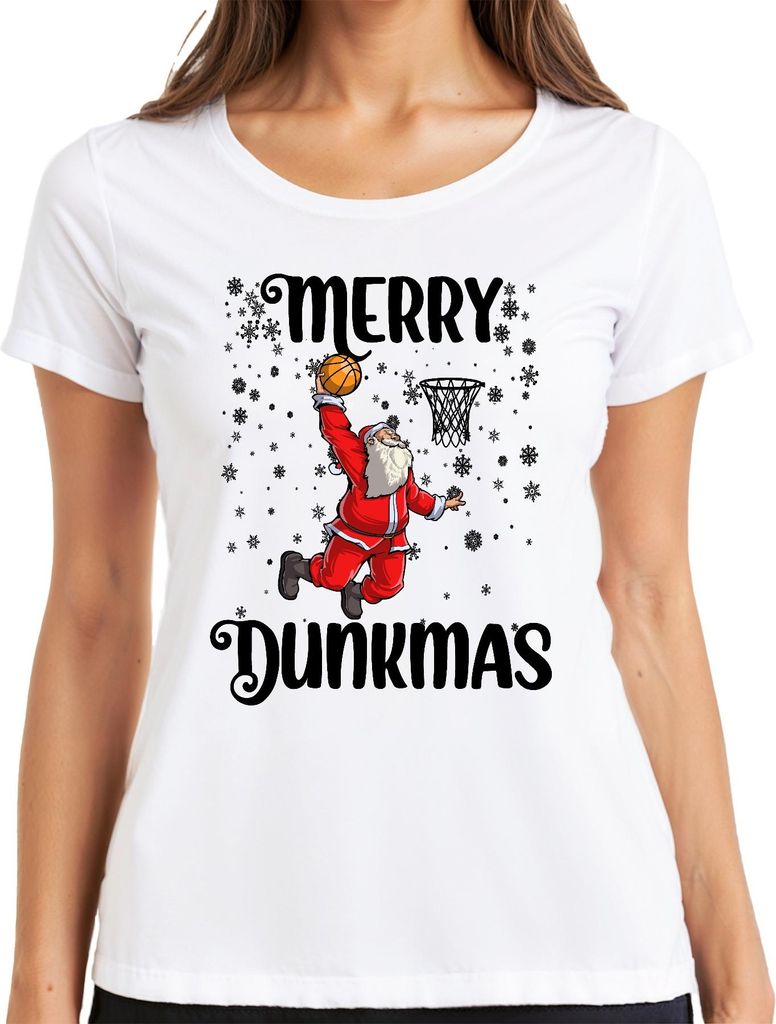 Merry Dunkmas Santa Basketball - Weihnachten Weihnachtsgeschenk Christmas Damen T-Shirt, Weiß, L