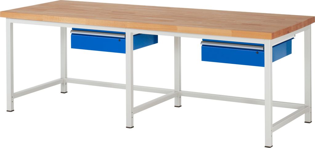 Rau Werkbank höhenverstellbar 8001A1, B2500xT900xH840-1040mm, 2x Schublade-TA