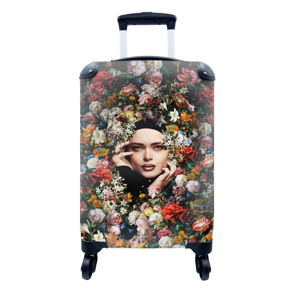 MuchoWow Koffer Handgepäck Trolley Rollkoffer Kleine Reisekoffer mit 4 Rollen - Blume - Frauen - Porträt - Botanisch - Cabin Size < 55x40x23 cm...