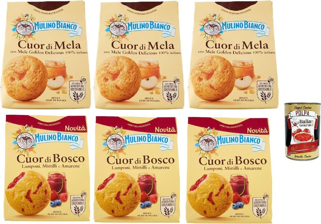 Mulino Bianco Cuor di Mela und Cuor di Bosco Biscotti, Kekse mit 100% italienischen Äpfeln und mit Wald und schwarzem Kirschfest füllen, cookies ...