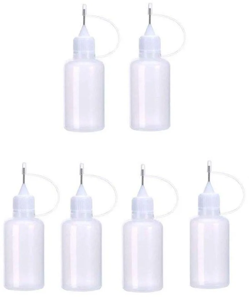 Lot de 6 flacons de colle vides 30ml avec embout aiguille précision
