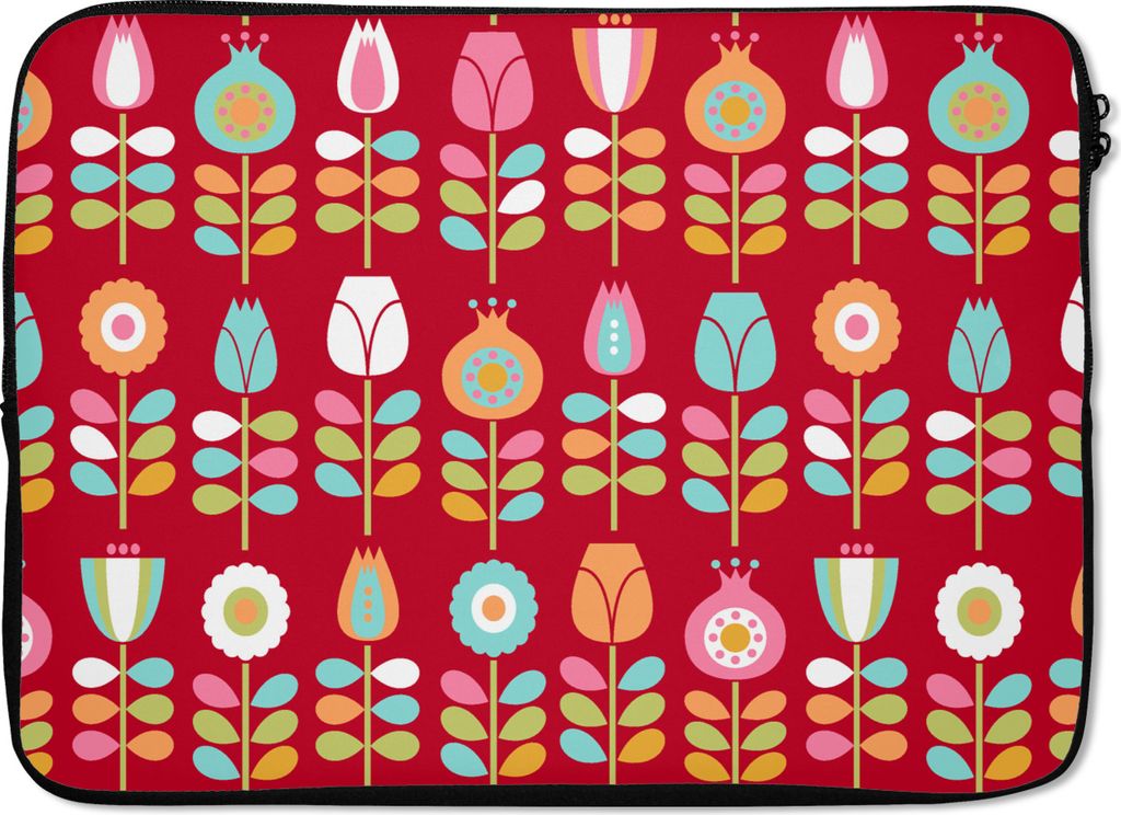 MuchoWow Laptop Hülle 13 Zoll Muster - Blumen - Retro - Rot Laptoptasche - Laptophülle - Sleeve - Rundumschutz