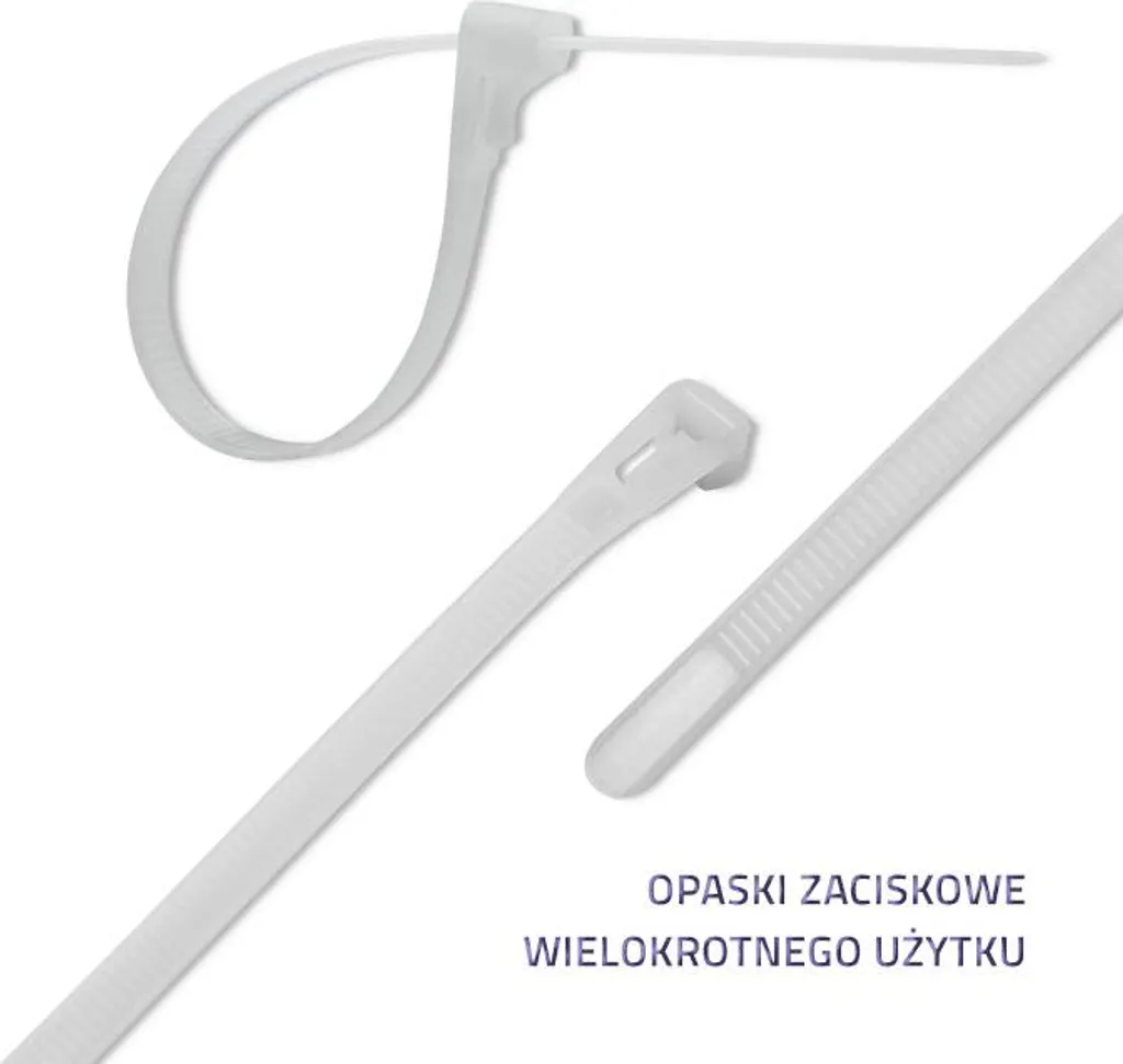 Qoltec Colliers de Serrage Réutilisables 7,2 x 450 mm Nylon 66 Blanc - 4
