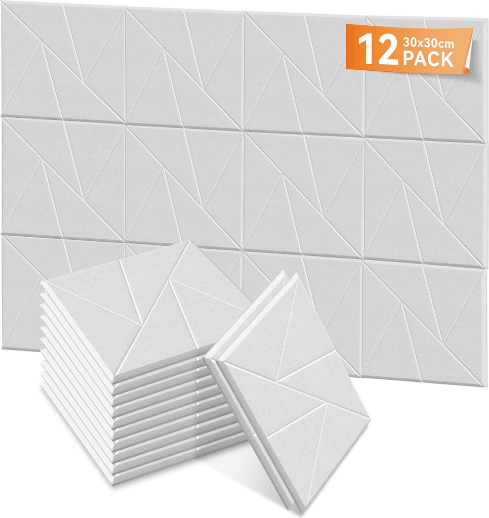 LARS360 Weiß Akustikpaneele 12er Set 30x30cm V-Muster, Schallschutz Wandpaneele, Schalldämmung, Schallabsorber für Studio Home Gaming