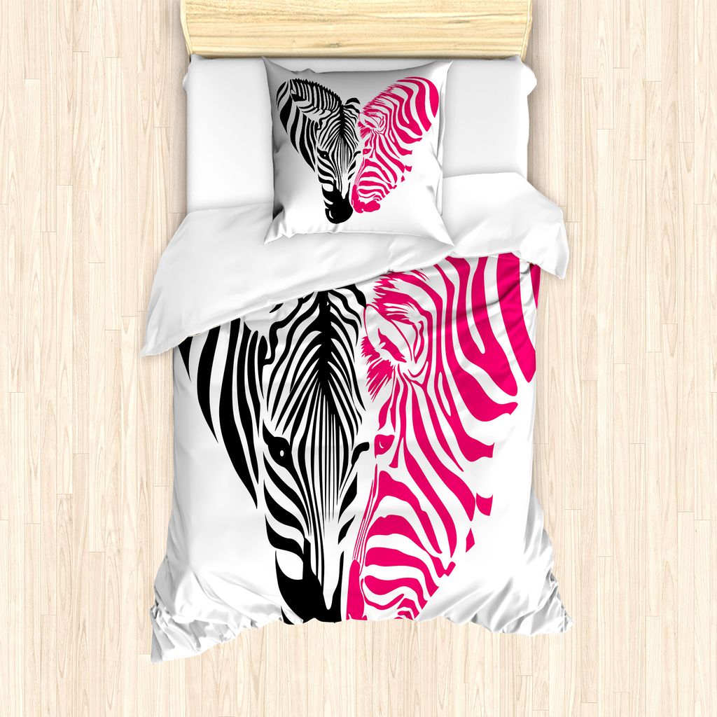 ABAKUHAUS rosa Zebra Bettbezug Set für Einzelbetten, Paar-Liebe, Milbensicher Allergiker geeignet mit Kissenbezug, 135 cm x 200 cm - 80 x 80 cm, R...