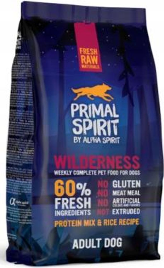 PRIMAL SPIRIT Wilderness Trockenfutter für Hunde, Schweinefleisch, Huhn, Fisch, 1 kg