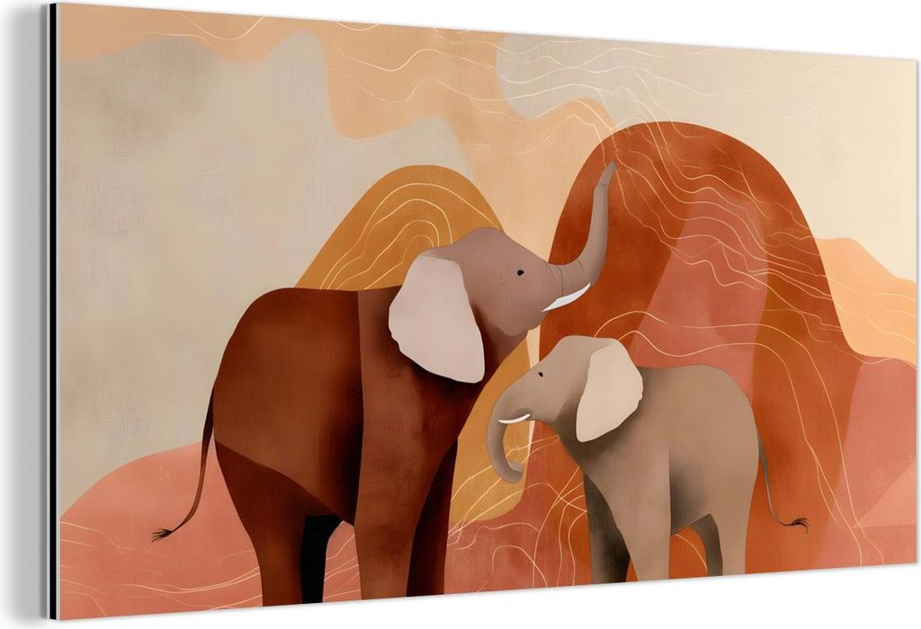 MuchoWow Wanddekoration Metall Metallbild Wandkunst 80x40 cm Elefanten - Orange - Abstrakt MuchoWow Aluminium Gemälde - Wanddekoration - Alubild