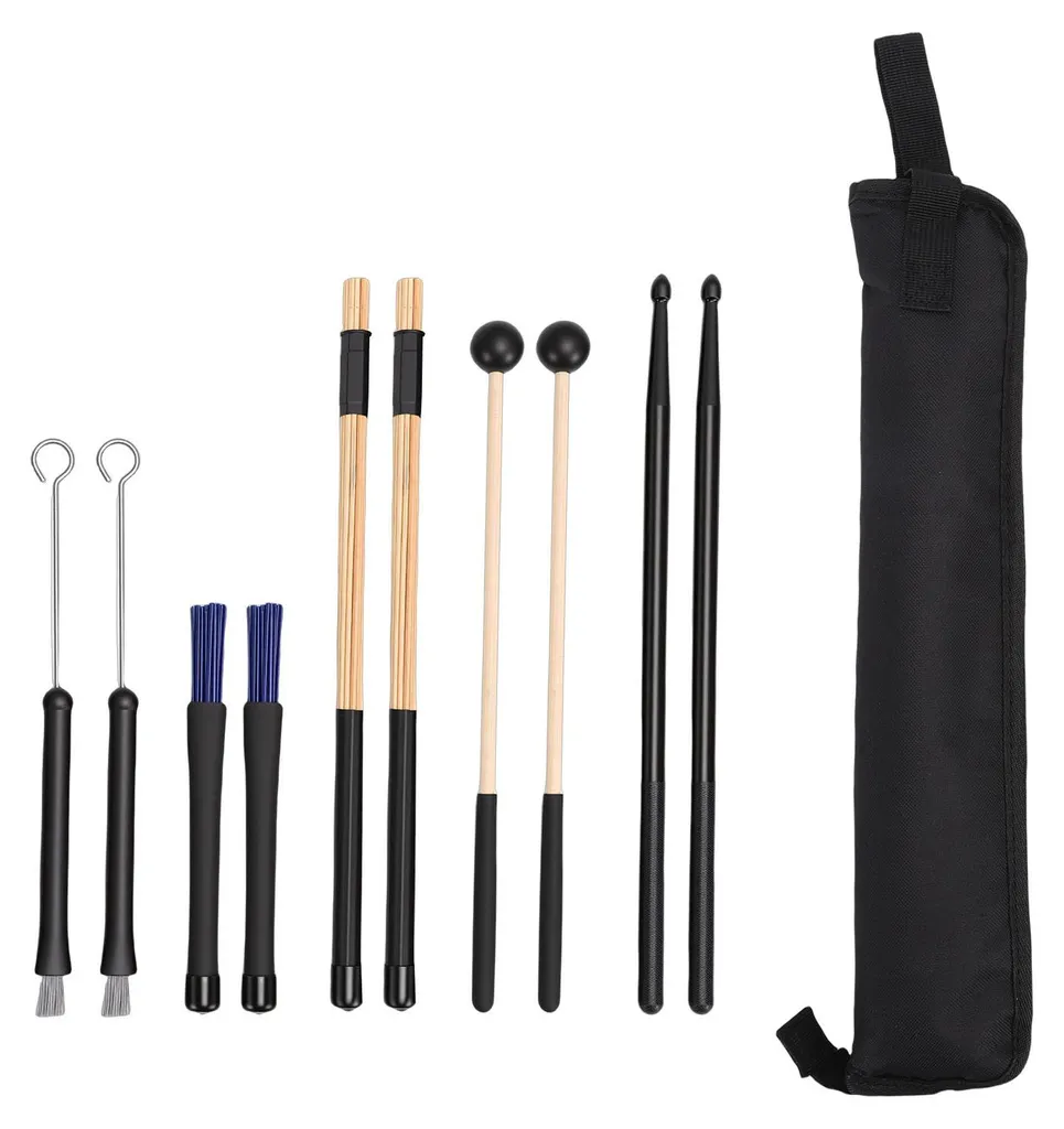 Kit de baguettes de batterie professionnelles avec maillets et housse
