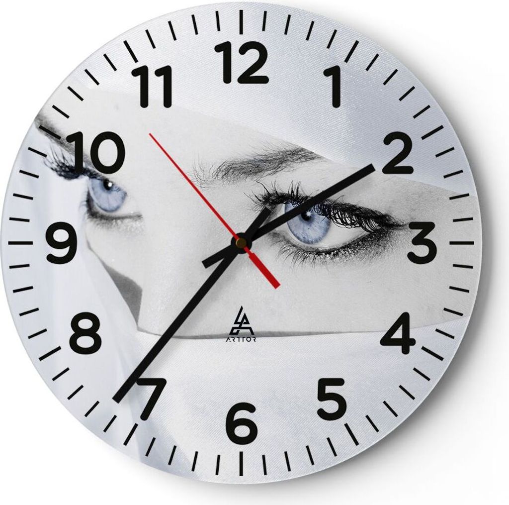 Wanduhr - Rund - Glasuhr - Schönheit Gesicht Mädchen Mode - 30x30cm - Schleichendes Uhrwerk - Lautlos - zum Aufhängen bereit - Dekoration Modern...