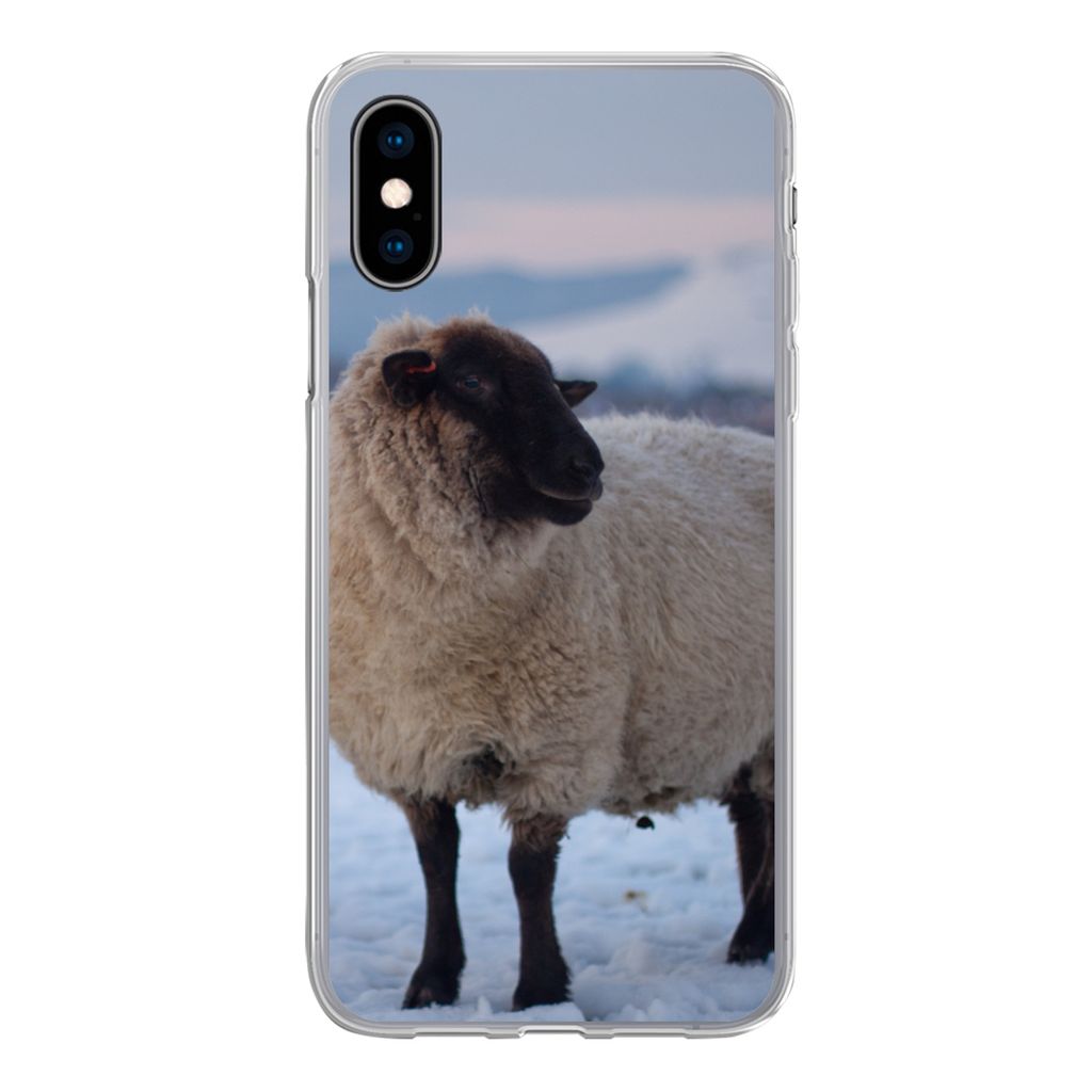 MuchoWow Handyhülle Schutzhülle Hülle für iPhone X Schaf - Schnee - Berg Silikon Softcase Handy Hülle - Handyhülle
