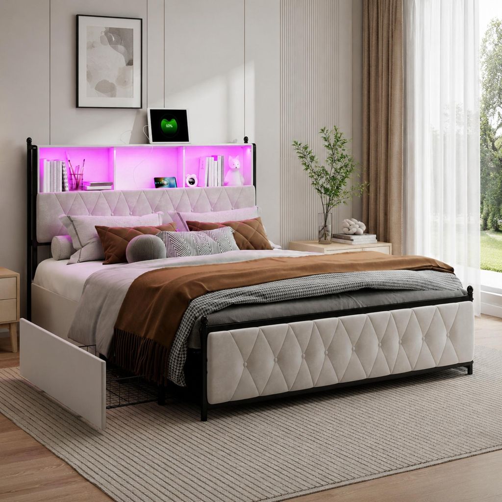 INONEFT Stauraumbett 160x200cm mit 4 Schubladen, Doppelbett Produktbild 