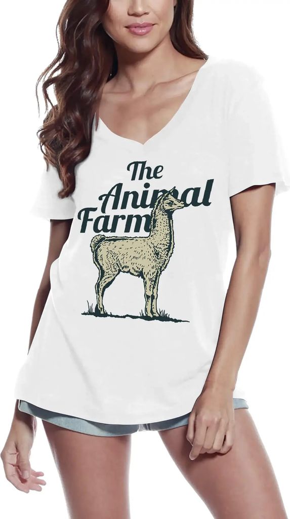 Damen Grafik T-Shirt V-Ausschnitt Die Farm der Tiere - Lama – The Animal Farm - Llama – Öko-Verantwortlich Vintage Jahrgang Kurzarm Lustige Druck