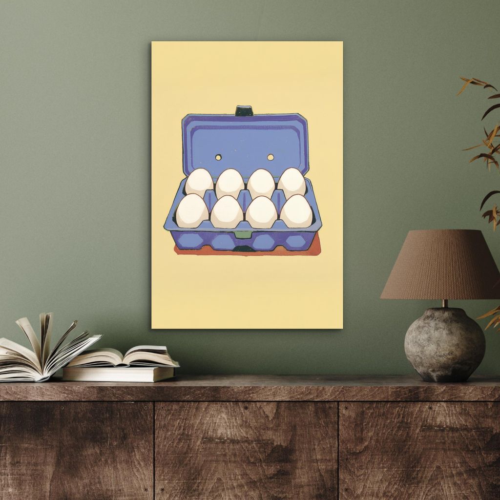 MuchoWow Wanddekoration Metall Metallbild Wandkunst 40x60 cm Eier - Box - Minimalistisch - Blau MuchoWow Aluminium Gemälde - Wanddekoration aus Al...