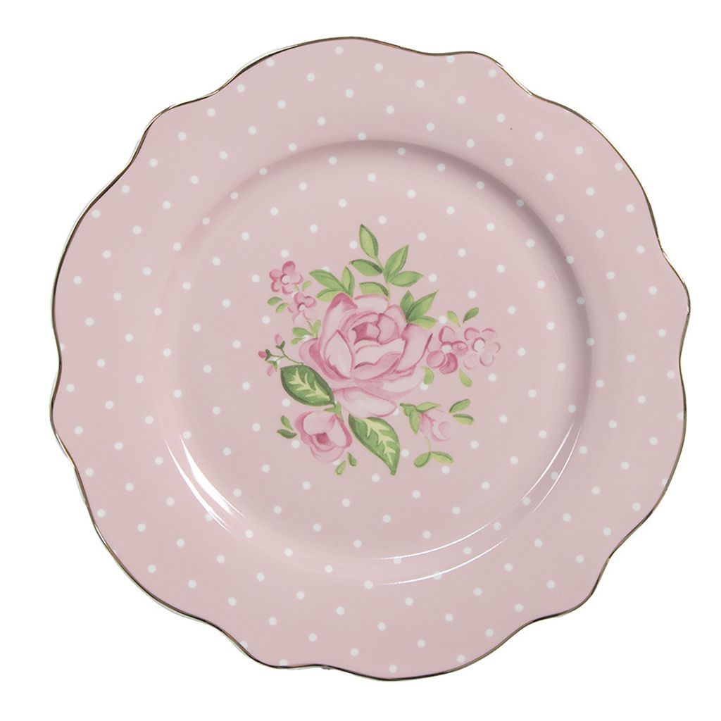 Clayre & Eef Frühstücksteller Ø 20 cm Rosa Porzellan Rosen Produktbild 