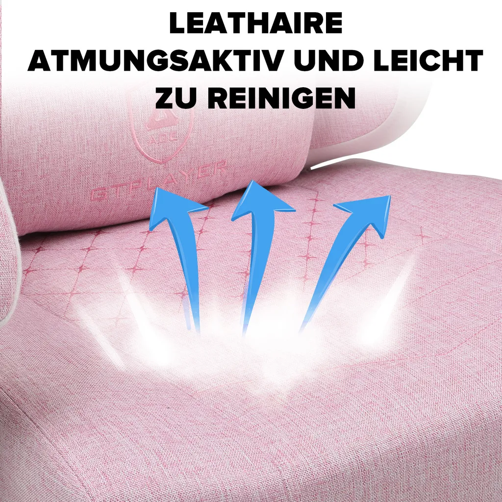 GTPLAYER Chaise Gamer Ergonomique - Fauteuil Racing en Tissu Blanc Rose - 3