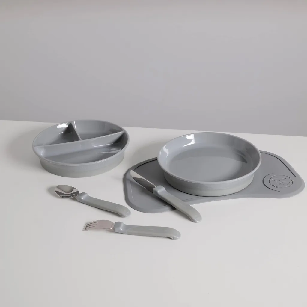 Vaisselle de Sevrage pour Bébé 6 Mois et Plus - Set Complet Gris 6 Pcs - 2