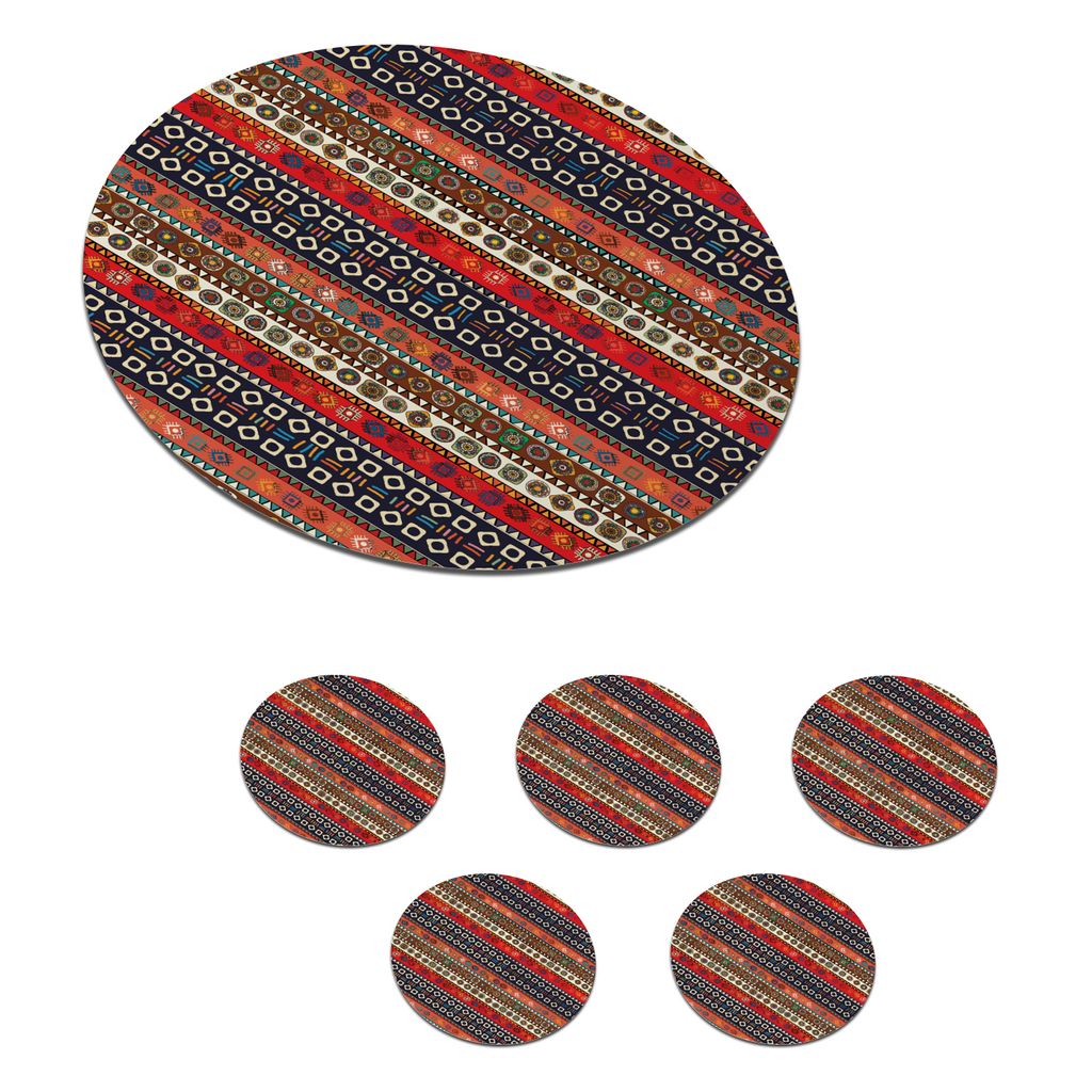 KitchenYeah Glasuntersetzer Rund 6er Set Afrika - Muster - Abstrakt 10x10 cm Untersetzer für Gläser - Getränkeuntersetzer - Tischplattenschutz...