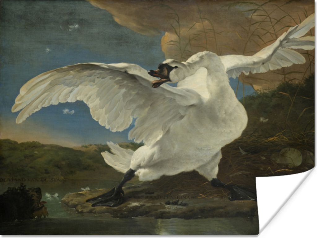 MuchoWow Poster Der bedrohte Schwan - Gemälde von Jan Asselijn 160x120 cm - Foto Plakat