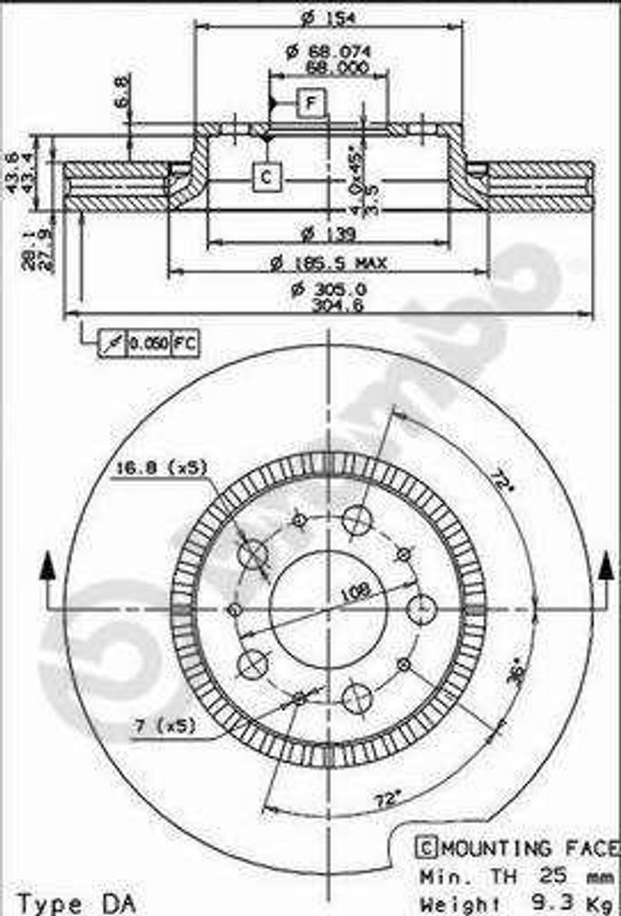 BREMBO 09.9130.75 Bremsscheibe OE 272404 kompatibel mit XC70, V70, S80, S60