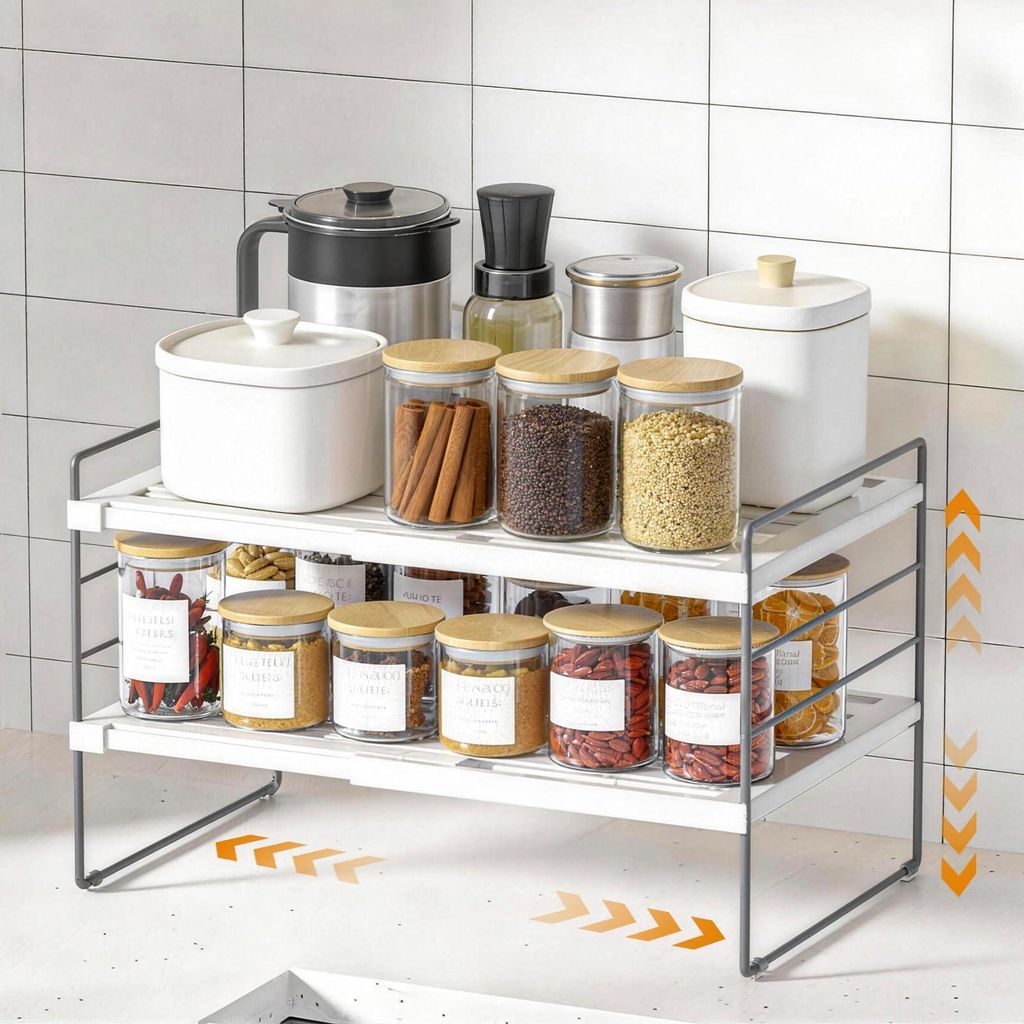 Ausziehbares Regal, verstellbarer Organizer für Küche und Produktbild 