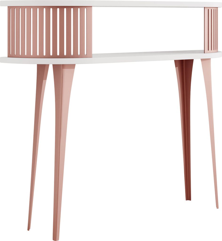 MIRJAN24 Konsolentisch Roenni Oval Ember, Elegant Wohnzimmer, Beine und Seiten aus Stahl (Farbe: Kupfer / Arktisches Weiß)