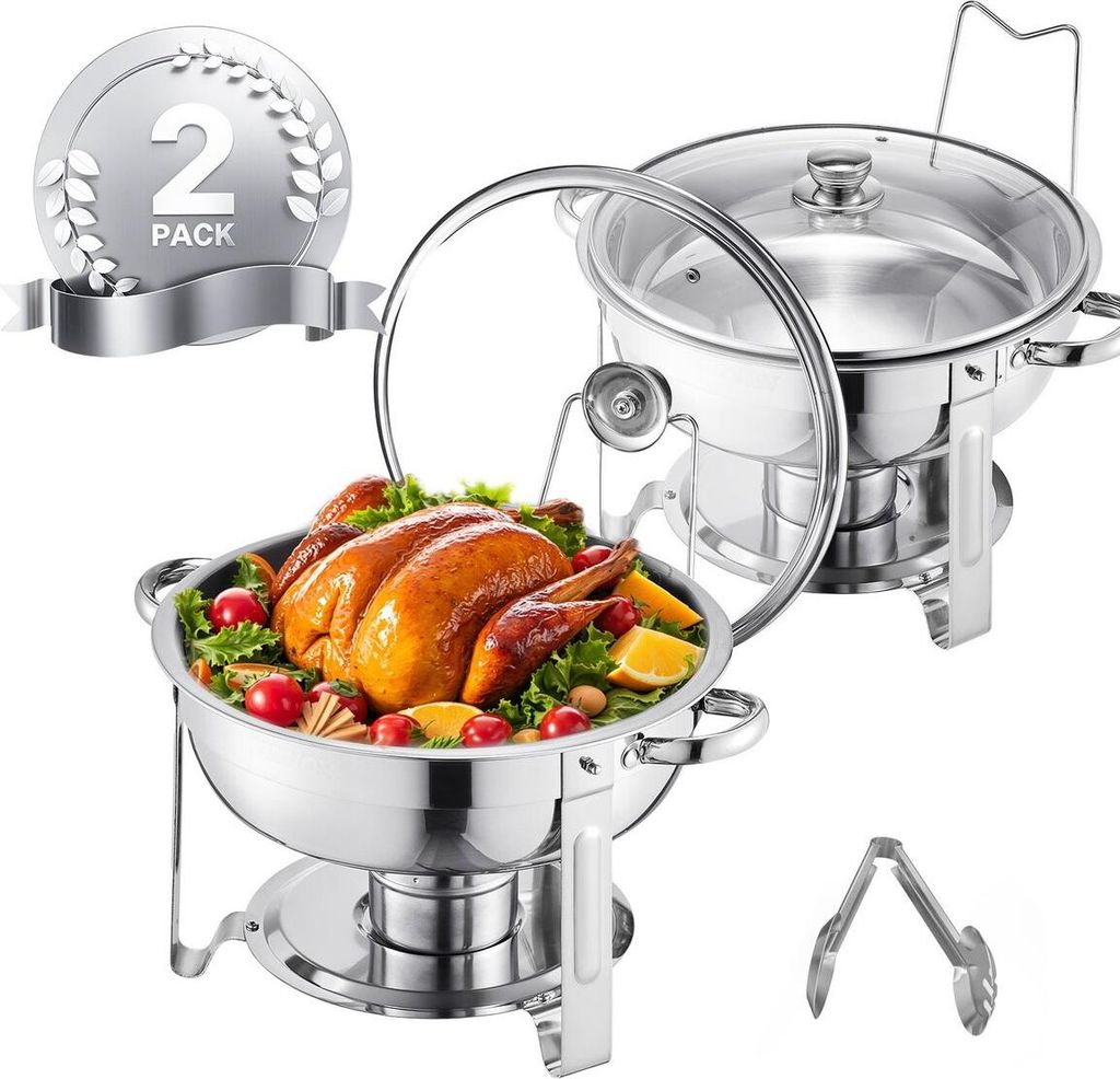 5 Qt 2er-Pack Rundes Chafing Dish Buffet-Set Vollwertige Pfanne Edelstahl