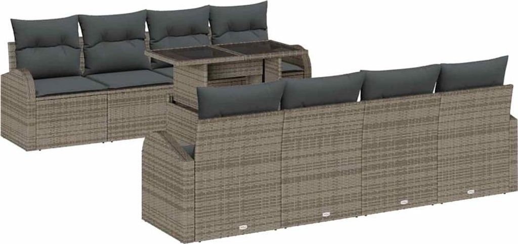 "2026 Aktion" Gartensofa-set - elegantes Design - Sitzgruppe mit Sofa, Tisch - mit Speicher 9 pcs Grau Poly-Rattan - Terassenmöbel NeuMöbel668653