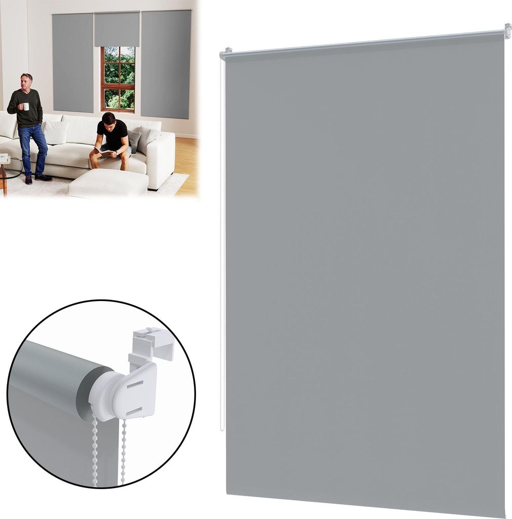 YUENFONG Verdunkelungsrollo Thermorollo Seitenzugrollo Seitenzug Klemmrollo ohne Bohren Klemmfix (80 x 160 cm, Grau)
