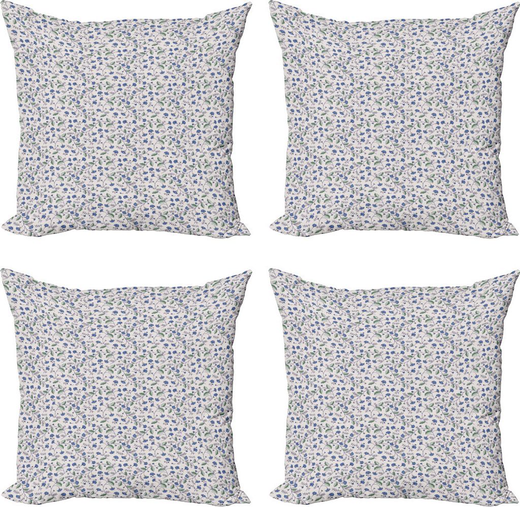 ABAKUHAUS Blumen Kissenbezug Set (4 Stück), Blaue Kornblumen und Blätter, Moderner Doppelseitiger Digitaldruck, 40 cm x 40 cm, Mehrfarbig