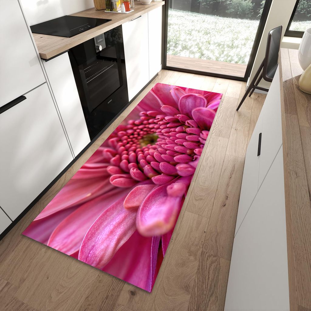 Küchenteppich 90x240cm rutschfest & abwischbar PVC Läufer - Nahaufnahme Blume