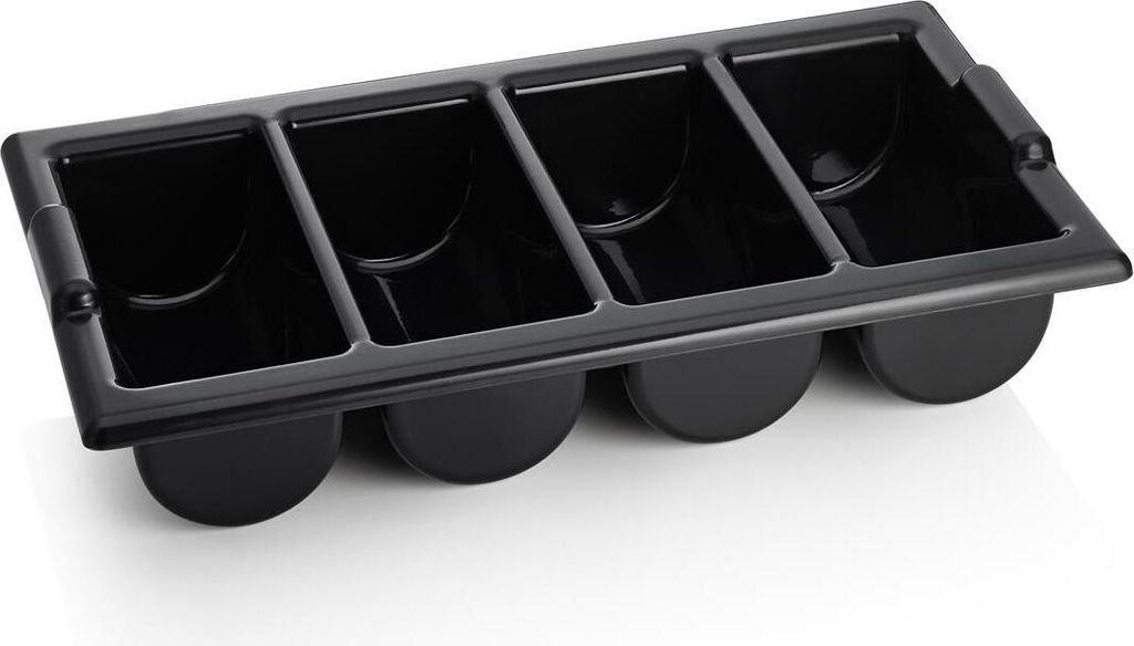 Besteckkasten GN 1/1 mit 4 Einteilungen, schwarz, Polyethylen