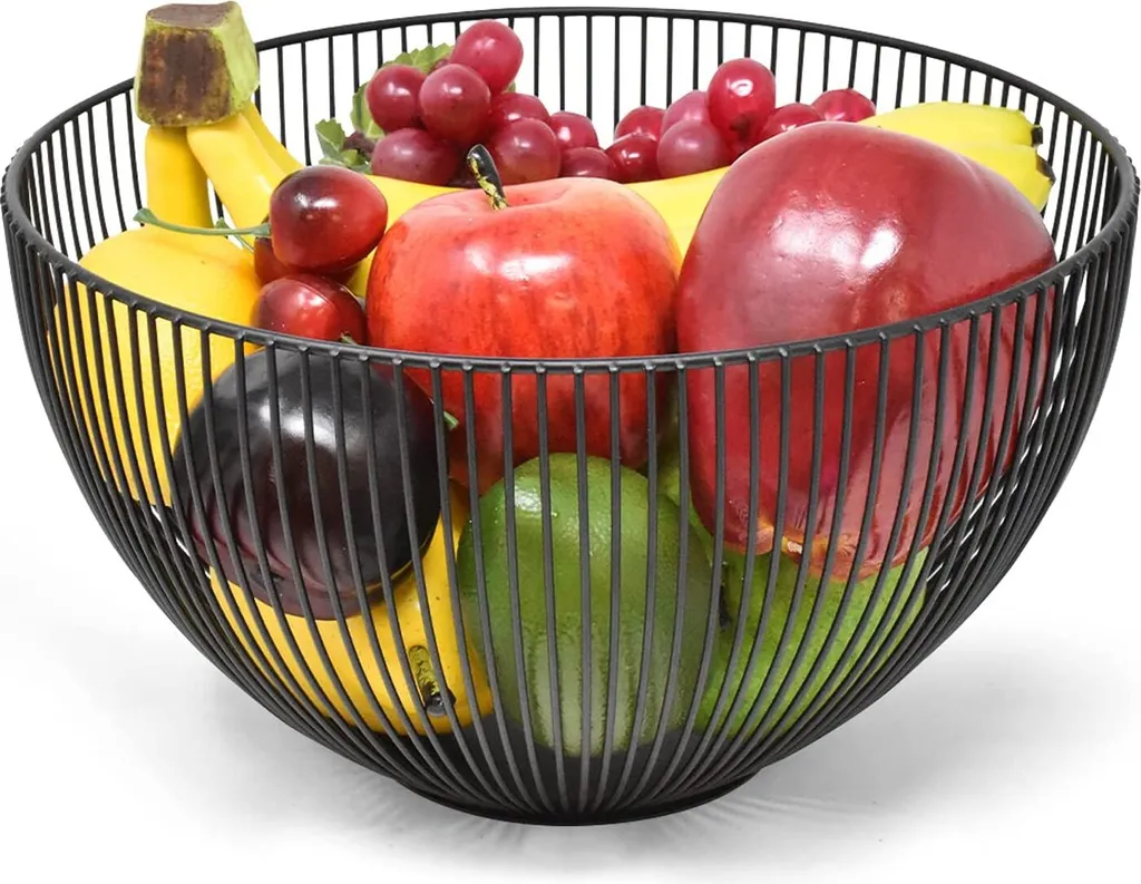 Corbeille à fruits pour plan de travail noire moderne et aérée 25 cm