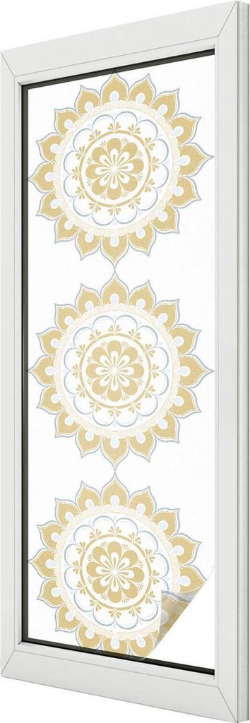 Buntglas Fensterfolie – 146x50 cm – Stained-Glass Design – blickdichte dekorative Sichtschutzfolie – selbstklebend, UV-Schutz – Blumenman...