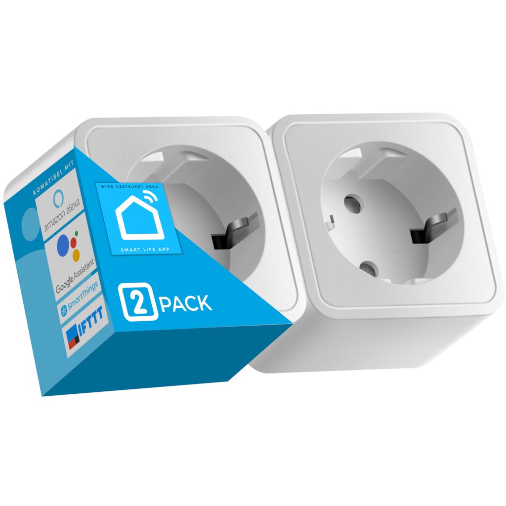 Echos Smart WLAN Steckdose 2er Pack | 16 A Ausgangsleistung | App-gesteuert | Sprachsteuerung mit Alexa u. Google Home | Smart Home Steckdose | Fer...
