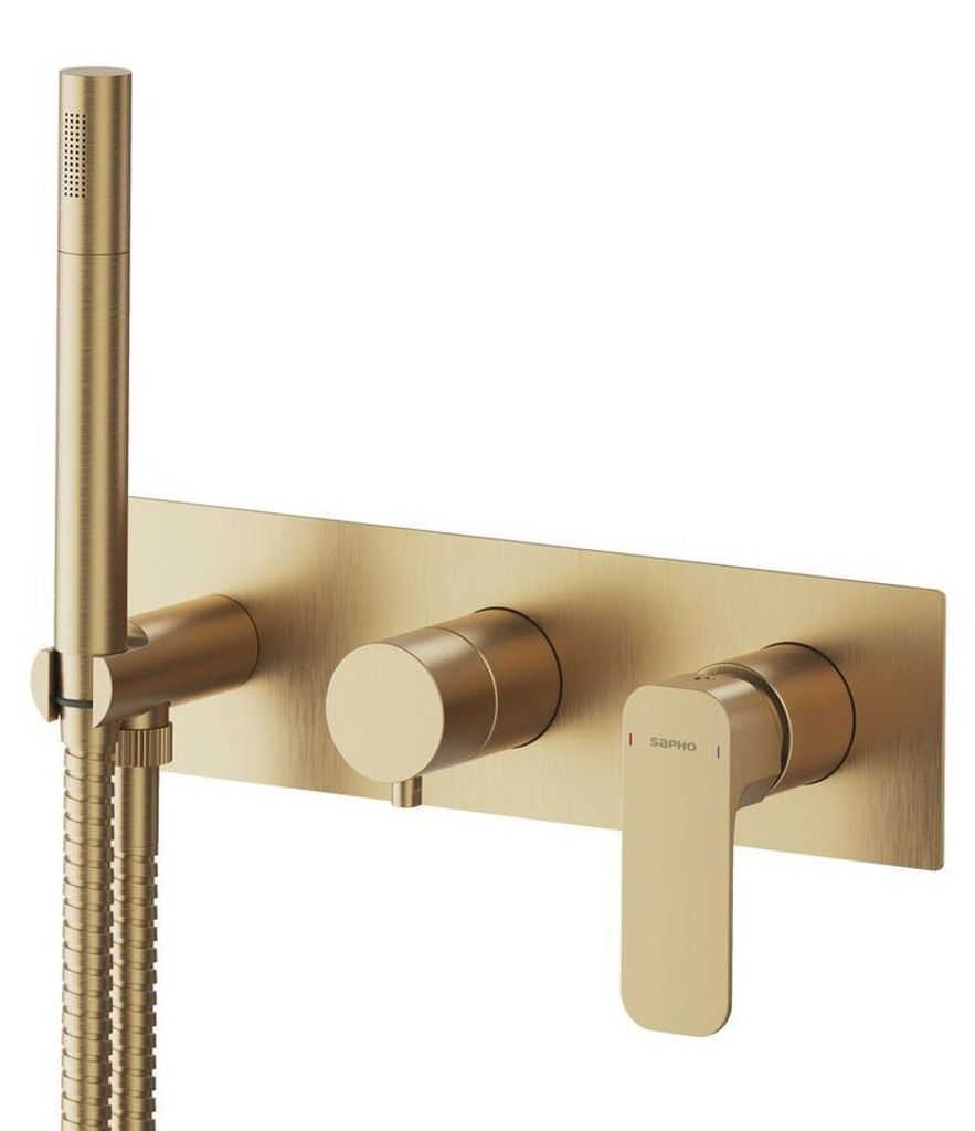 Sapho SPY Unterputz-Duscharmatur/Wannenarmatur mit Handbrause, 2 Wege, Gold matt