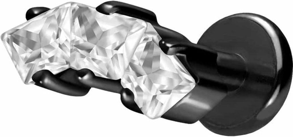 Ohrpiercing, Nasenpiercing Titan Labret mit Push Fit EINGEFASSTE KRISTALLTRAPEZE Schwarz Stablänge: 7mm | Stabstärke: 1,2mm | Discgröße: 3 x 8 ...