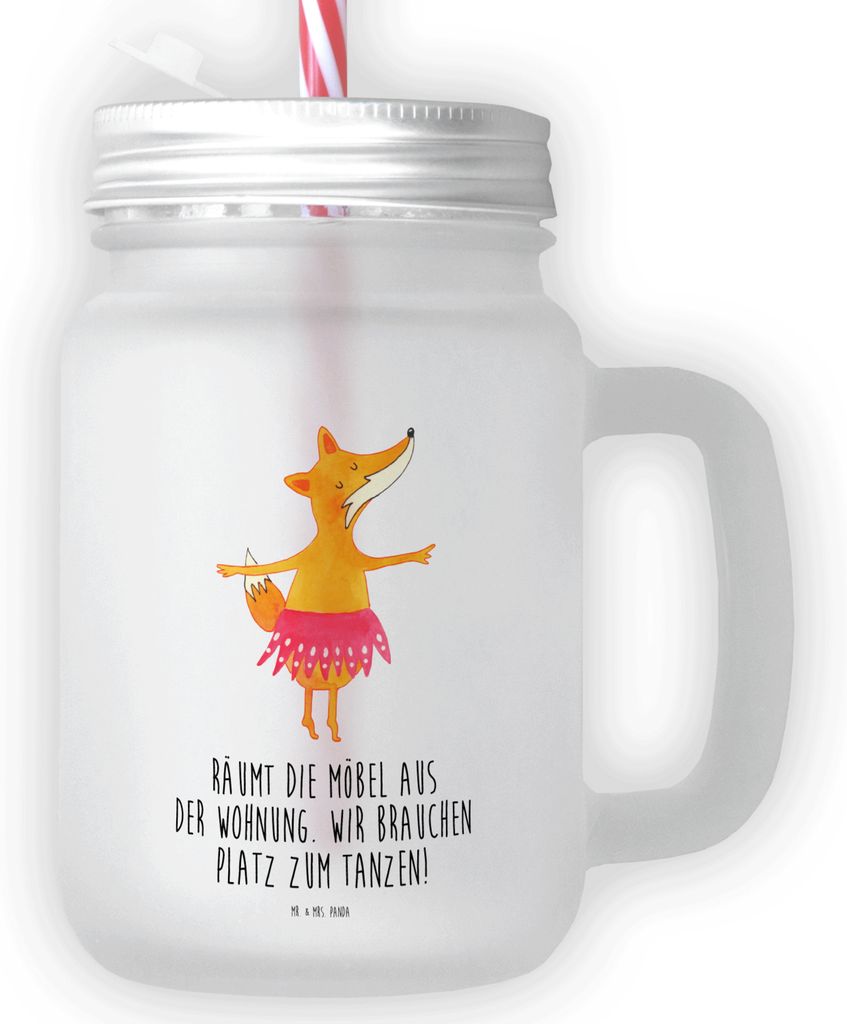 Mr. & Mrs. Panda Glas Fuchs Ballerina - Transparent - Geschenk, Tanzen, Eiskaffee, Feier, Trinkglas, mit deckel, Party, Trinkgefäß, Einladung, Ge...