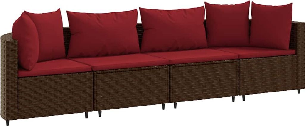 vidaXL 4-tlg. Garten-Sofagarnitur mit Kissen Braun Poly Rattan