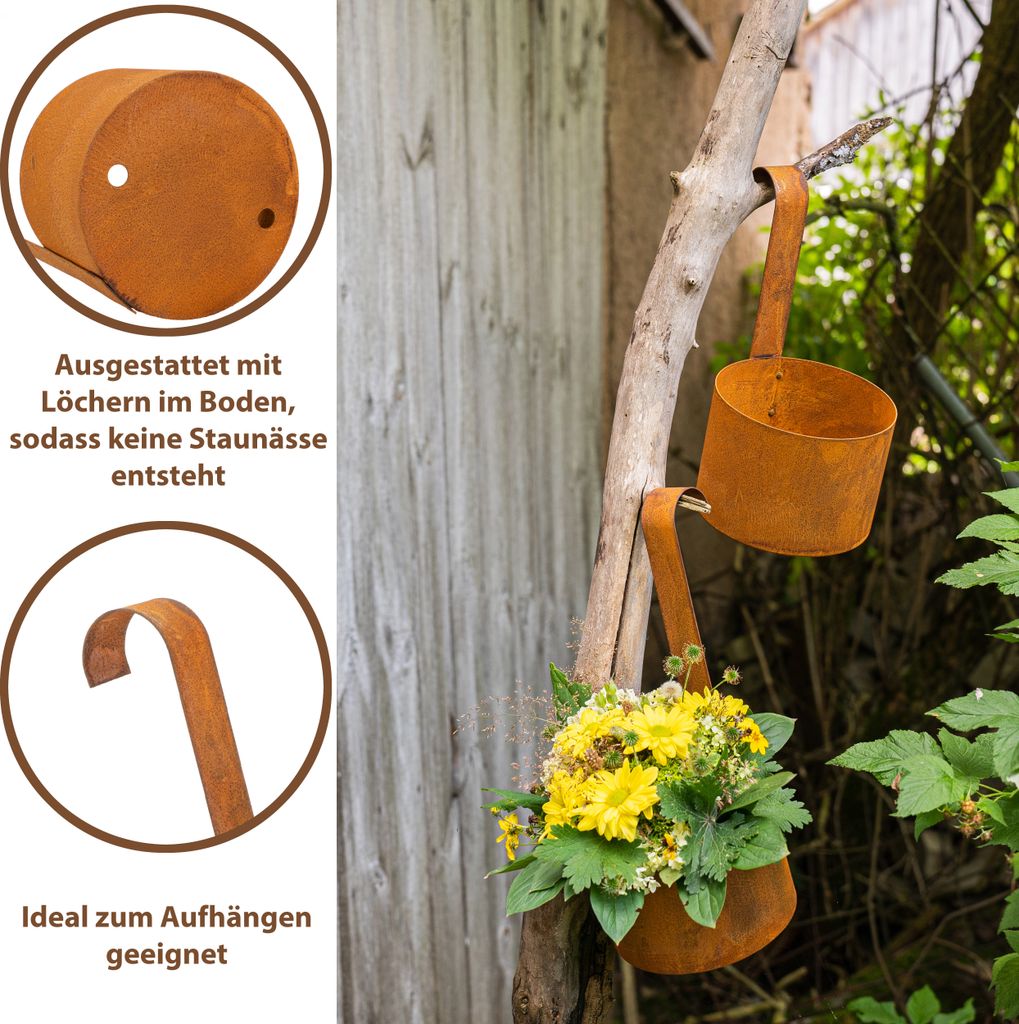 Garten Deko Pflanztopf | 2er Set | zum Hngen | Edelrost