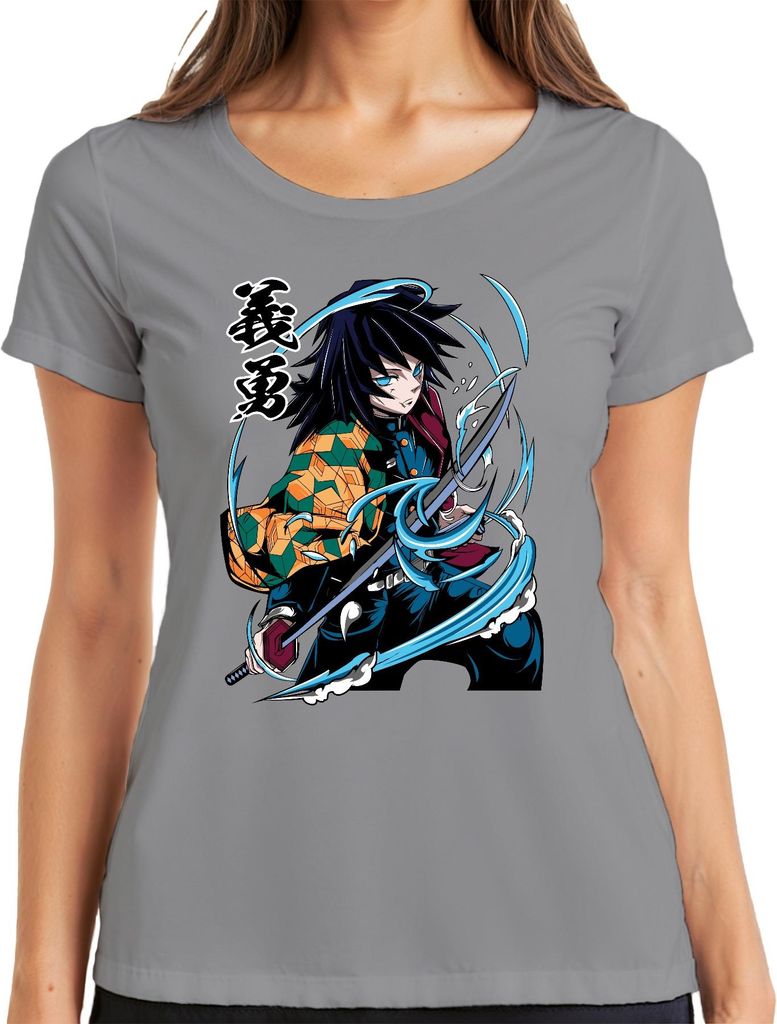 Giyu Tomioka Dämonenjäger Wasserklinge Anime Geschenk Sammler Damen T-Shirt, Grau, XXL
