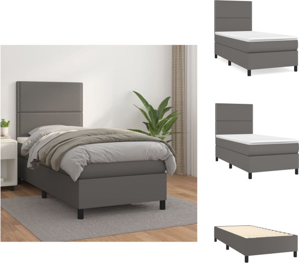 vidaXL Boxspringbett mit Matratze Grau 90x190 cm Kunstleder - Betten & Bettgestelle