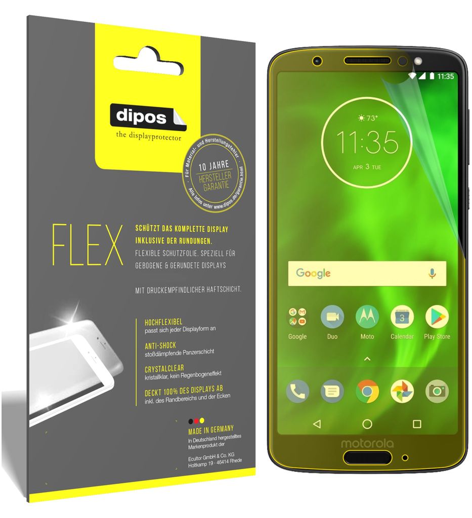 3x Schutzfolie für Lenovo Moto G6 Folie, 100% Displayabdeckung, dipos Flex