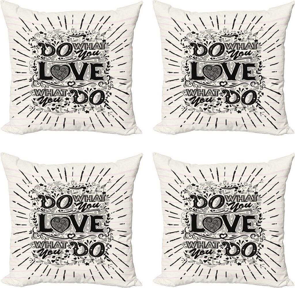ABAKUHAUS Liebe was du tust Kissenbezug Set (4 Stück), Hand Schriftzug und Strudel, Moderner Doppelseitiger Digitaldruck, 60 cm x 60 cm, Aus Weiß...