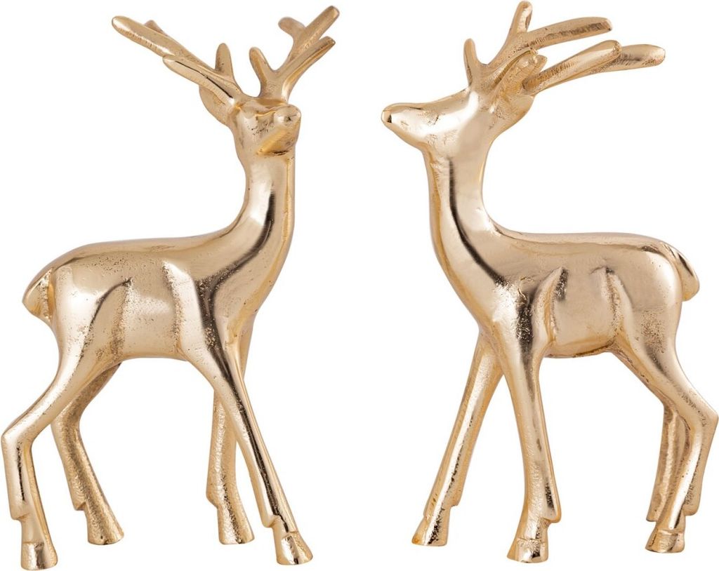 Soma Deko Figur 2er Set Hirsch Tischdekoration Tierfigur Metall Weihnachtsdeko silber o. gold Aluminium (BxHxL) 20 x 23 x 20 cm gold